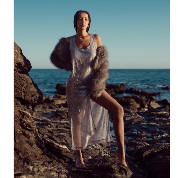 NEW! Zara | Sequin Racerback Maxi Dress In Silver - Picture 16 of 16